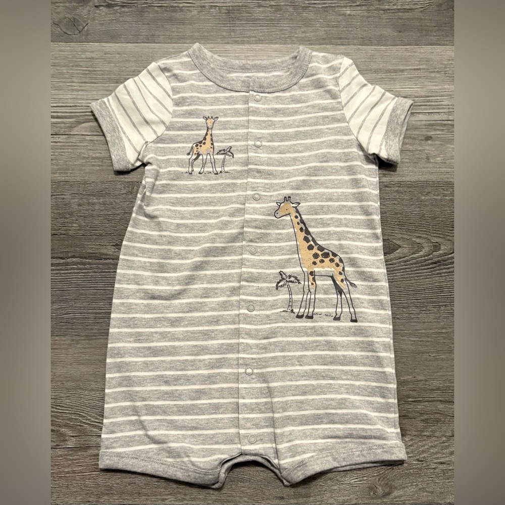 Carter's Gray and White Striped Romper with Giraffe Print. Boys 24 months